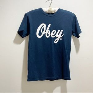OBEY Propaganda Men’s Blue Graphic Spellout Tee